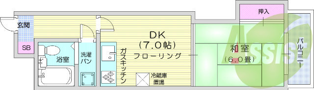 1DK、システムキッチン、都市ガス、オートロック、エアコン