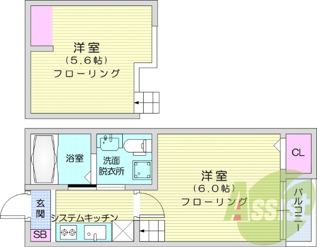 1K、エアコン、バストイレ別、ロフト、オートロック