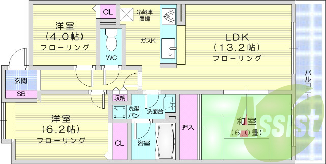 3LDK、モニター付きインターホン、バストイレ別。