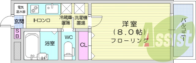 1K、エアコン、バストイレ別、インターホン