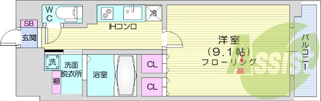 １K、浴室乾燥、エアコン、IHシステムキッチン、オートロック