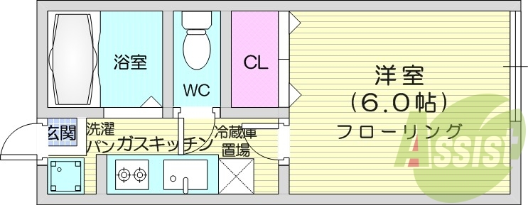 1Ｋ、バルコニー、室内洗濯機置き場、押入、バストイレ別