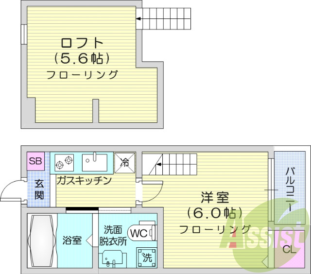 １K、ロフト、追い焚き、浴室乾燥、システムキッチン、エアコン