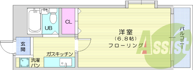 1K・洗面台・バス、トイレ同室・シャワー