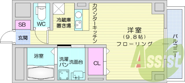 1Ｒ、追い焚き、独立洗面台、浴室乾燥機、エアコン