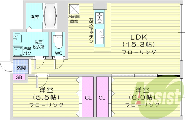 2LDK、オートロック、バストイレ別、追い炊き機能。