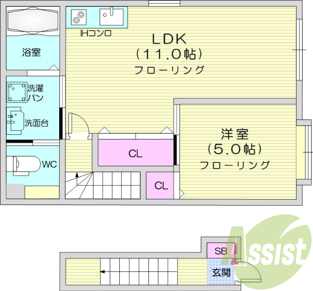 1LDK、モニター付きインターホン、エアコン
