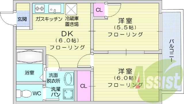 2DK、エアコン、独立洗面台、ウォシュレット