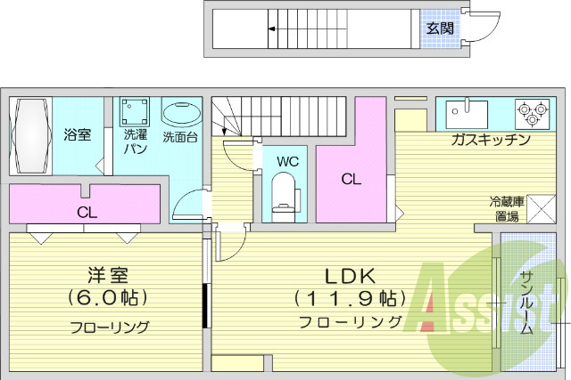 1LDK、物置、ネット無料、南向き、エアコン2台、浴室乾燥機