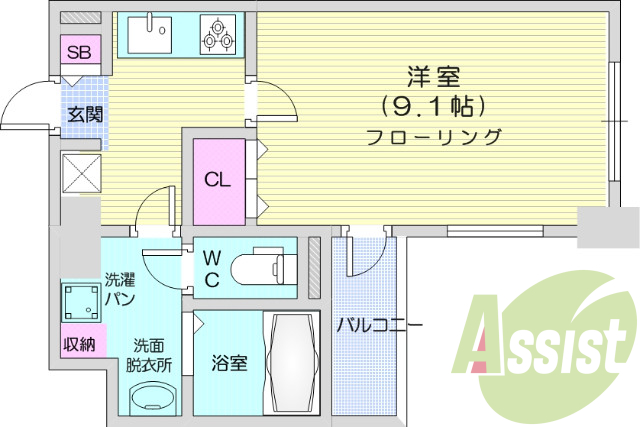 1K、エアコン、モニター付きインターホン