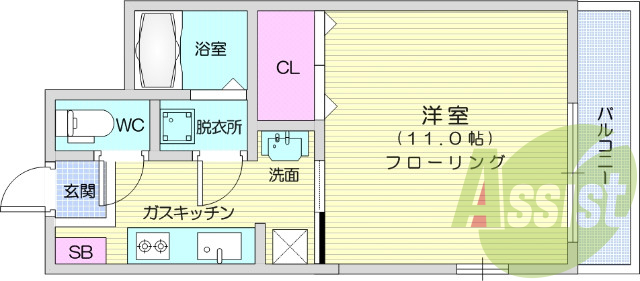 1K、クローゼット、洗面、セパレート、エアコン