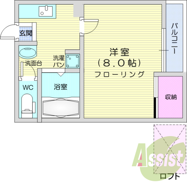 1K、エアコン、バストイレ別、インターネット無料