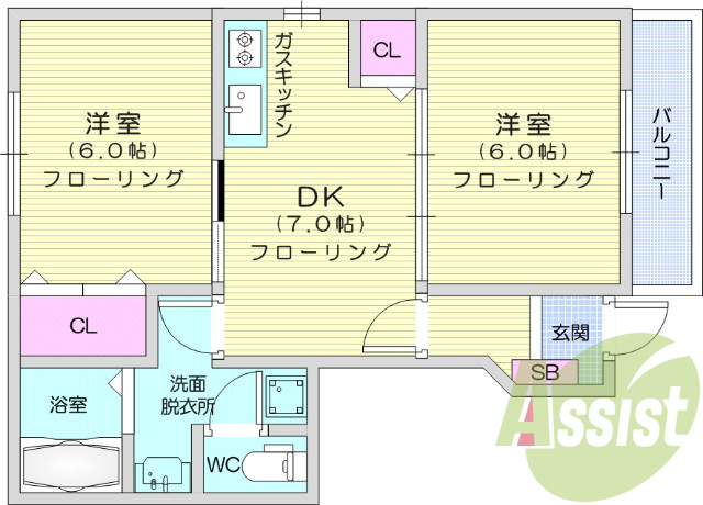 2ＤＫ、バルコニー、クローゼット、シューズボックス