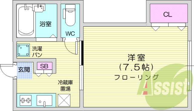 1*、エアコン、クローゼット、バストイレ別
