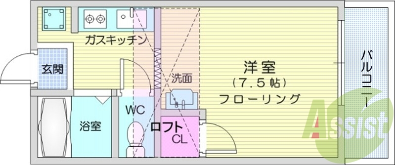 1K・ロフト1.5帖・バス、トイレ別・収納