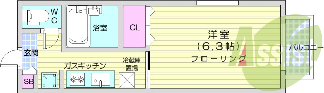 1K、フローリング、バストイレ別、シューズボックス