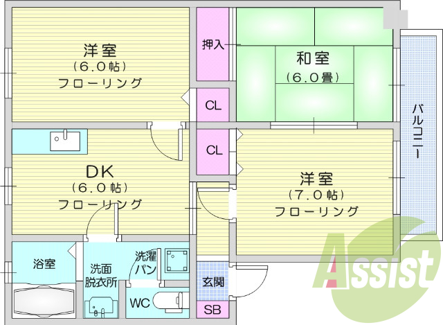 3DK、バルコニー、追焚機能、シャンプードレッサー
