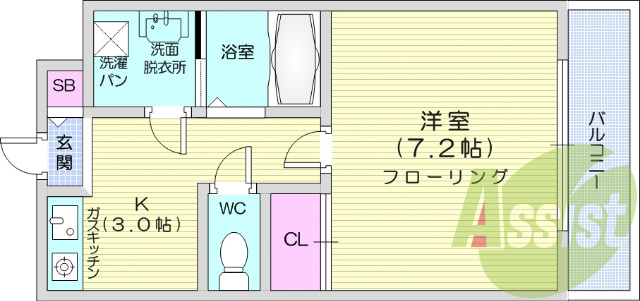 1Ｋ、南向き、バストイレ別、ネット無料、家具家電付き