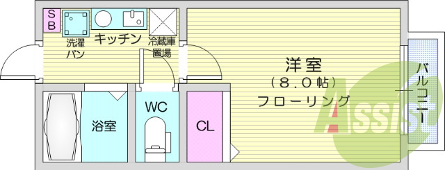 ワンルーム、エアコン、室内洗濯機置場、トイレ浴室別、収納