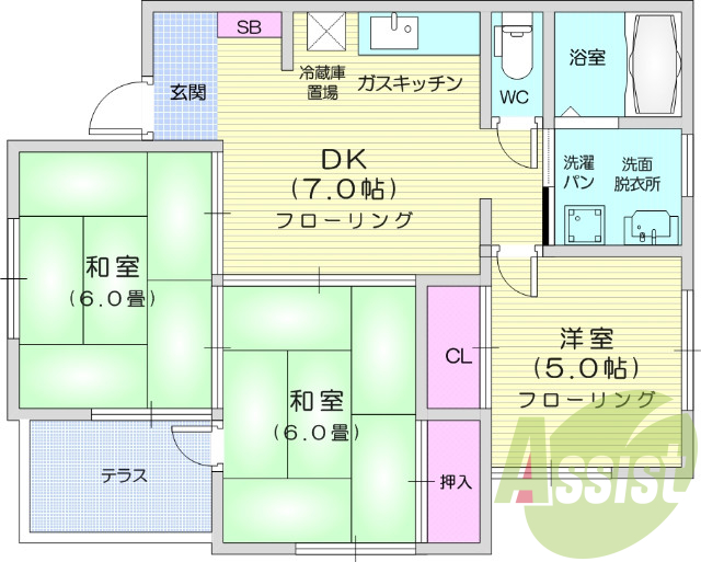 3DK、エアコン、独立洗面台、モニター付きインターホン