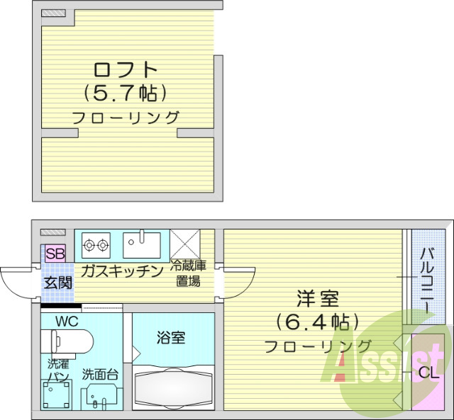 1K、ロフト付、デザイナーズ、ネット無料、角部屋