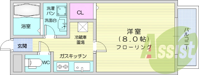 1K、エアコン、モニター付きインターホン