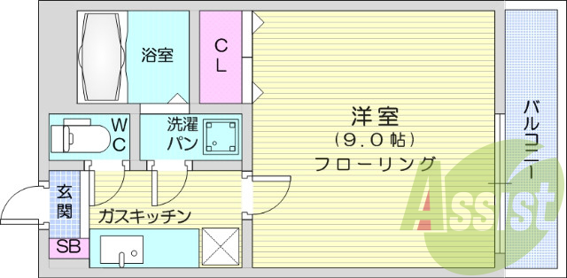 1Ｋ、バストイレ別、洗面化粧台、エアコン、ＴＶインターホン