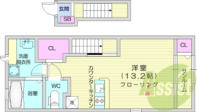 １K、インターネット無料、防犯カメラ、角部屋、浴室乾燥機