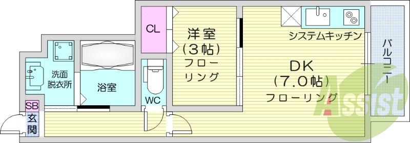 1DK、追炊き機能付バス、東北福祉大前駅徒歩圏内