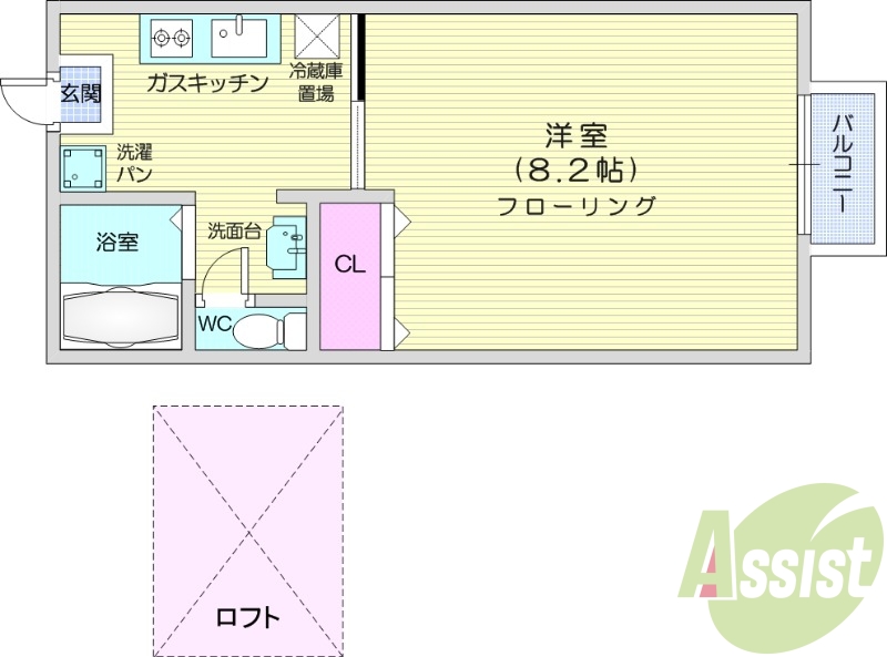 １K、独立洗面台、ロフト付き、バス・トイレ別