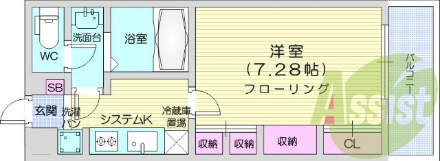 1K、オートロック、システムキッチン、独立洗面台
