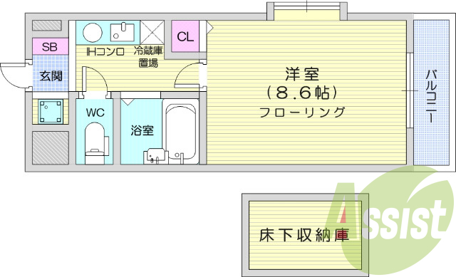 １K、無料Wi－Fi、B・T別、エアコン、床下収納