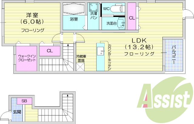 1LDK、追い焚き、カウンターキッチン、複層ガラス