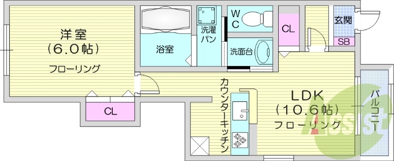 1LDK、追い焚き、カウンターキッチン、複層ガラス