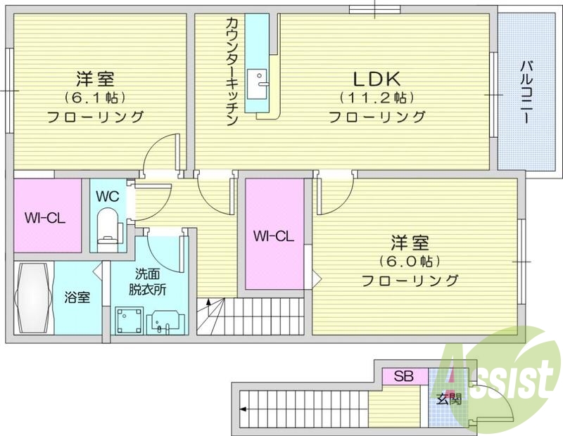２LDK、温水洗浄便座、浴室乾燥機、モニターインターホン