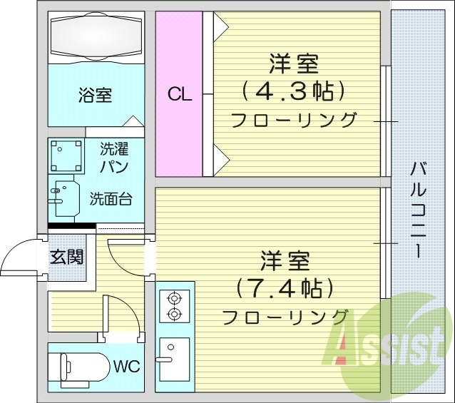 1DK、都市ガス、追い焚き機能、バストイレ別