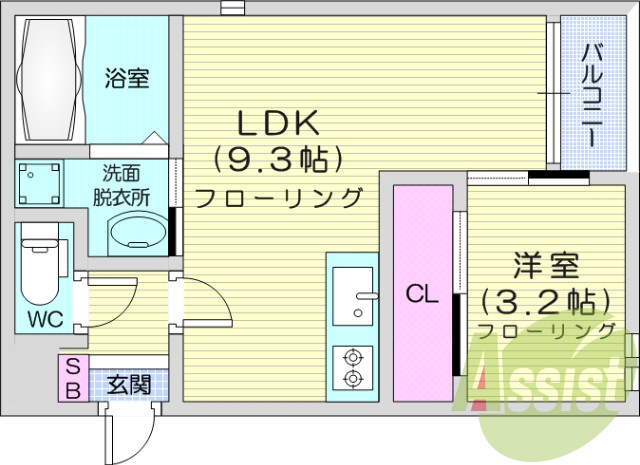 1LDK、浴室TV、浴室乾燥、システムキッチン、オートロック