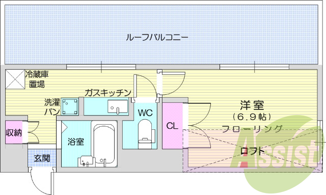 1K・ロフト・ルーフバルコニー・ウォシュレット