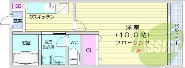 1K、バストイレ別、独立洗面台、モニター付きインターホン