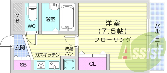 １K、都市ガス、バス・トイレ別、オートロック