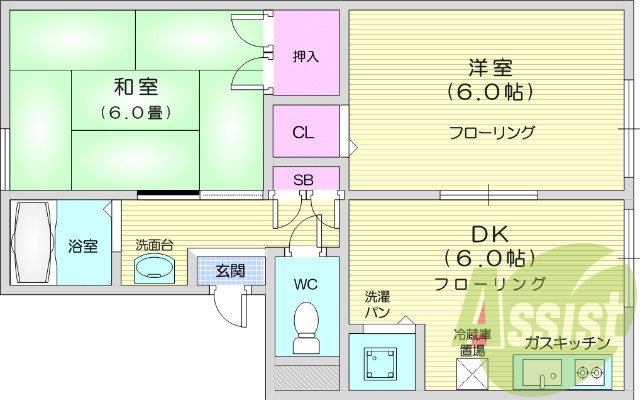 2DK、小型犬・猫飼育可能、インターネット無料、地デジ対応