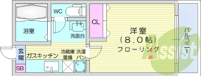 1K、バス・トイレ別、インターネット無料、都市ガス、エアコン