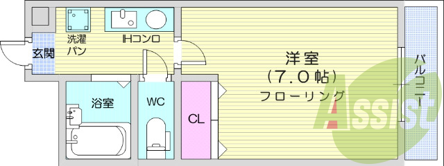 1K、エアコン、バストイレ別、、プロパン、