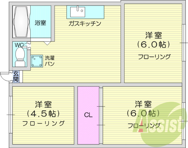 3DK、日当たり良好、B･T別、全居室フローリング