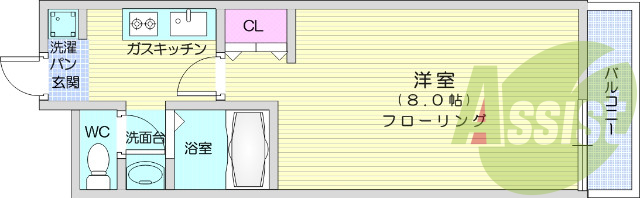 １K、エアコン、バストイレ別、システムキッチン