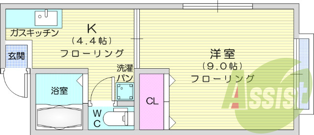 １K、バストイレ別、エアコン、インターホン