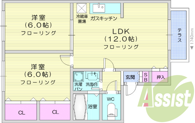2LDK、角部屋、温水洗浄便座、追い炊き機能