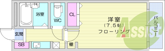 1K、フローリング、バルコニー、エアコン、クローゼット