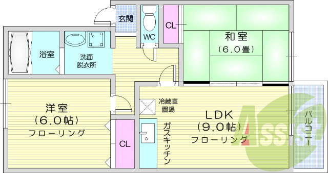 2LDK、バストイレ別、BSアンテナ、追い焚き機能