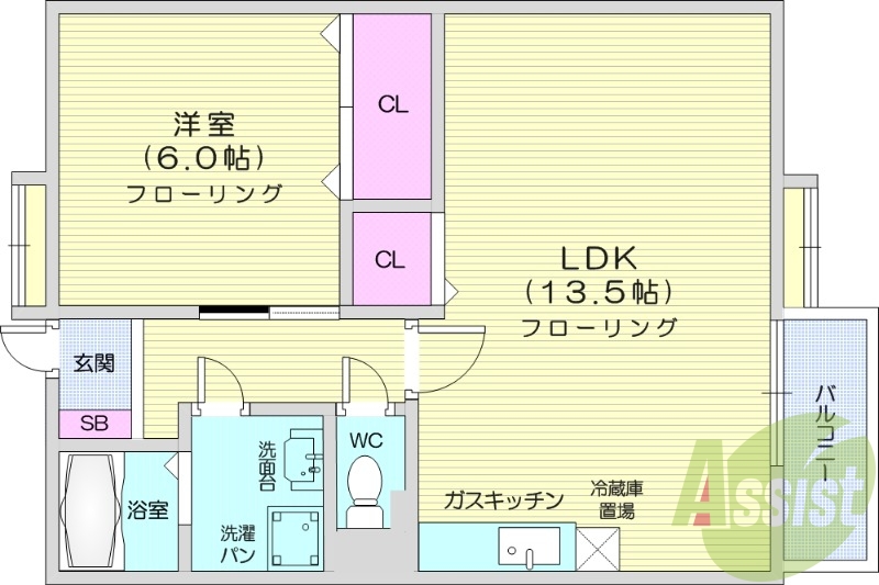 1LDK、インターネット対応、追い焚き機能付き